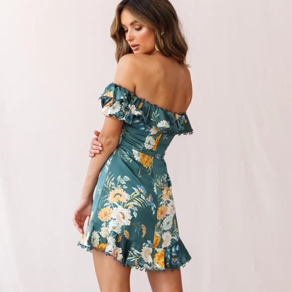 $11SALE!!! BOBBY BARDOT NECKLINE PUFF SLEEVE TEAL DRESS SIZE M - Picture 11 of 11